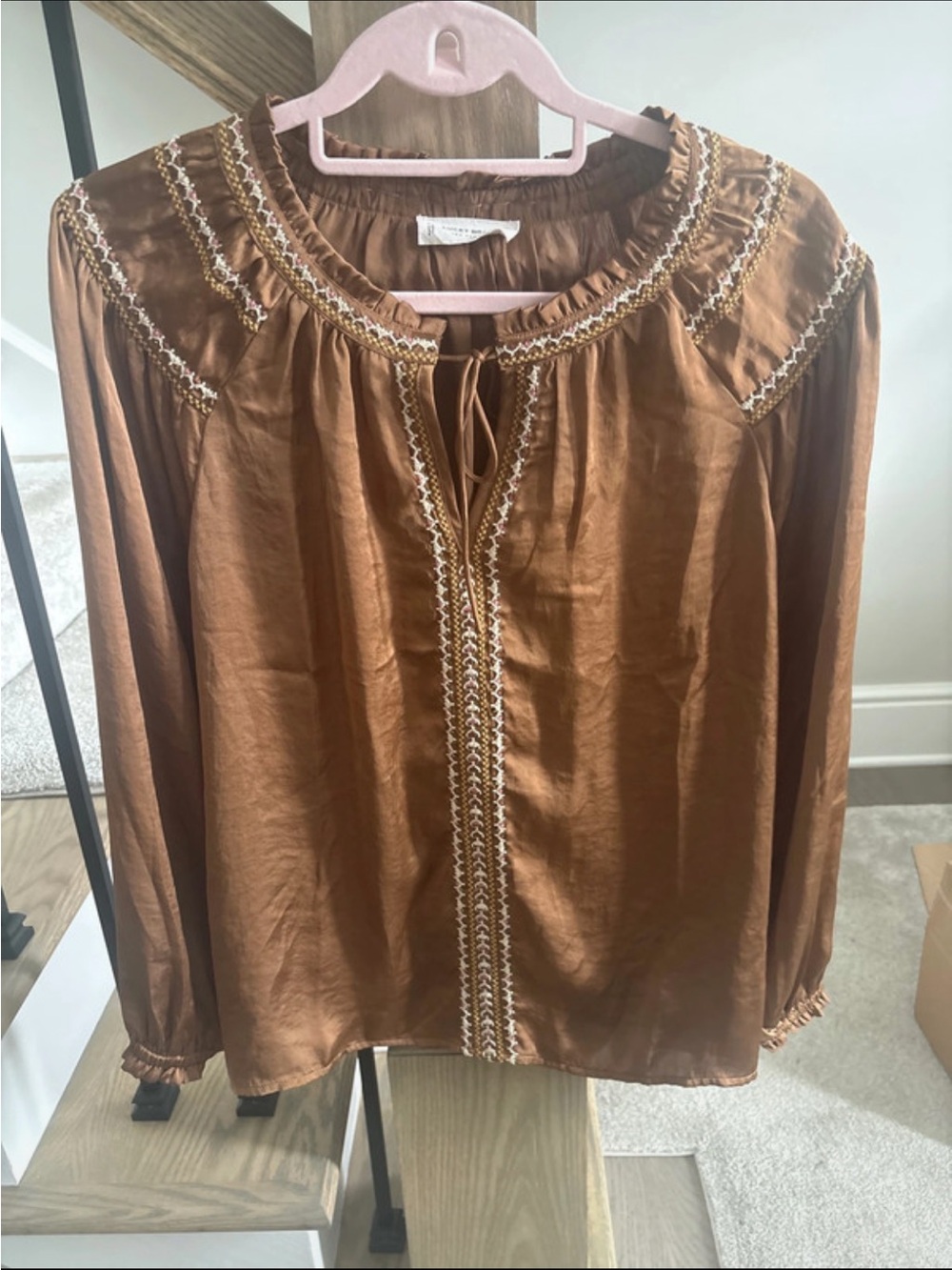 Lucky Brand Brown Embroidered Peasant Tunic Top